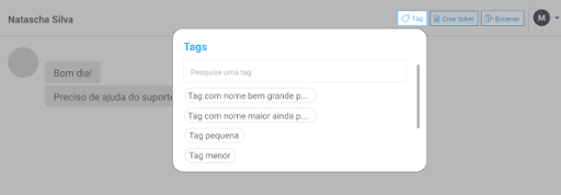 Caixa de diálogo das tags do Octadesk