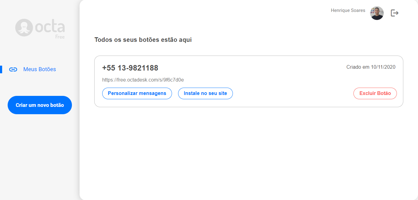 Botões de whatsapp no Octadesk