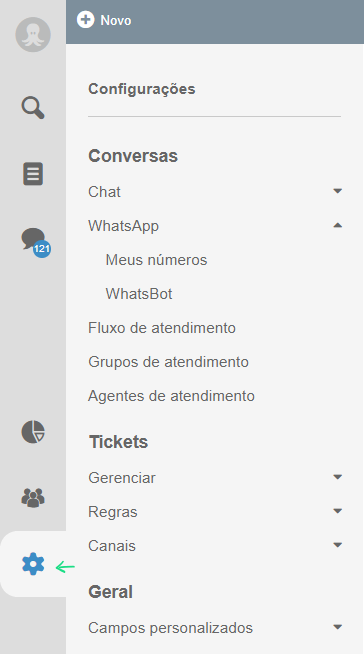 Configuração de sistema de atendimento whatsapp