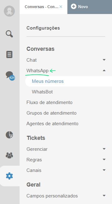 Configurações de sistema de atendimento WhatsApp