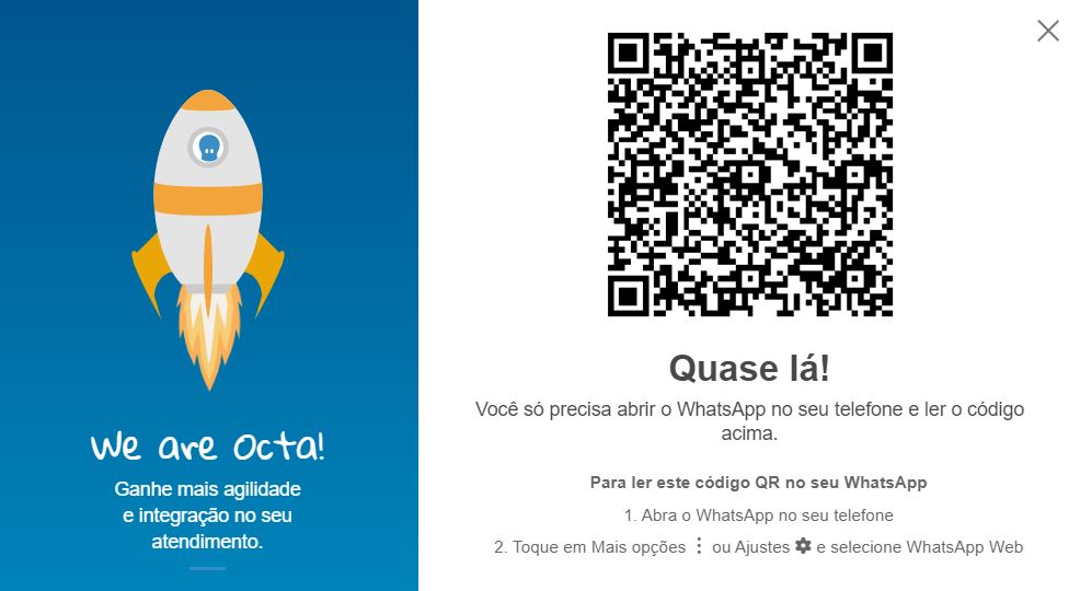 QR code para conectar Whatsapp no Octadesk