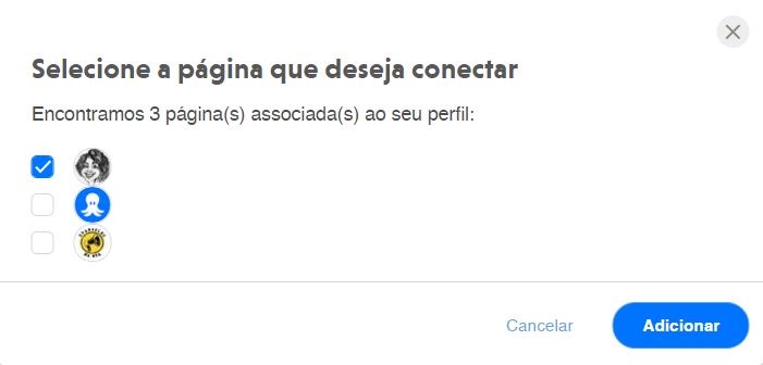 Selecionar página do Facebook no Octadesk