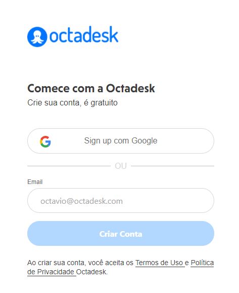 Crie uma conta Octadesk