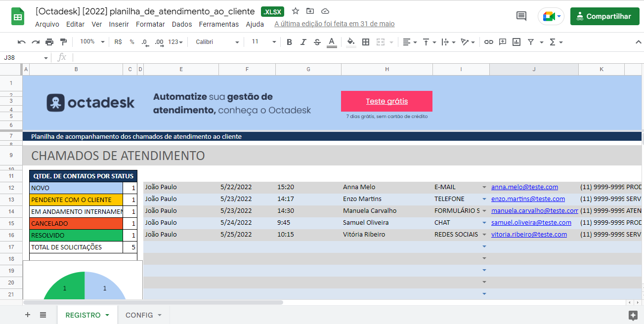 print planilha de atendimento ao cliente