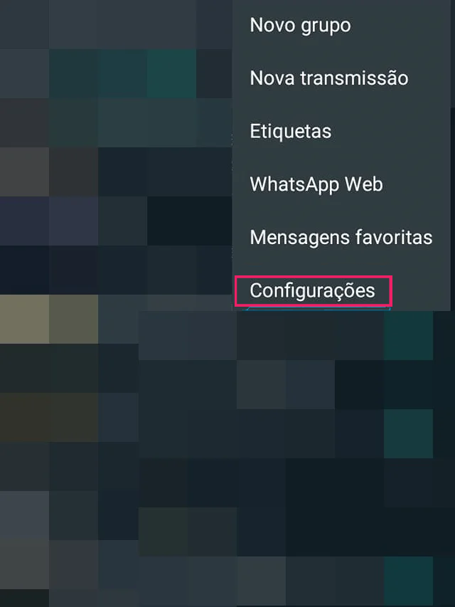 Captura de tela do Whatsapp Business focando na parte de configurações