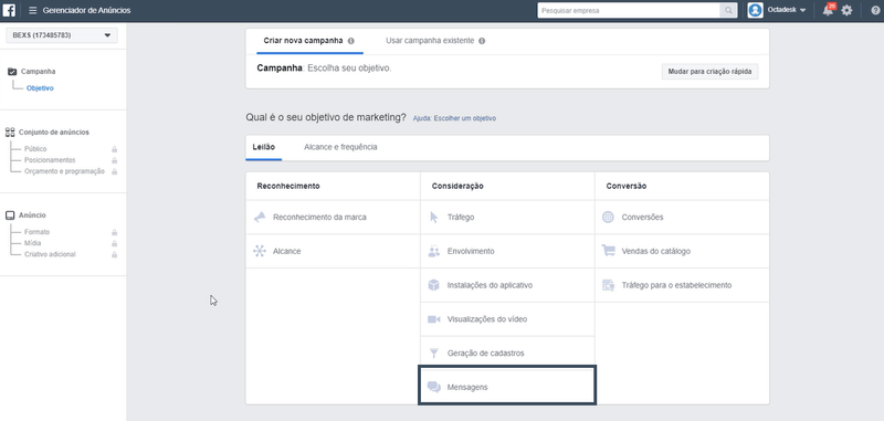 Captura de tela do gerenciador de anúncios do Facebook