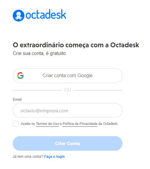 página de login da Octadesk