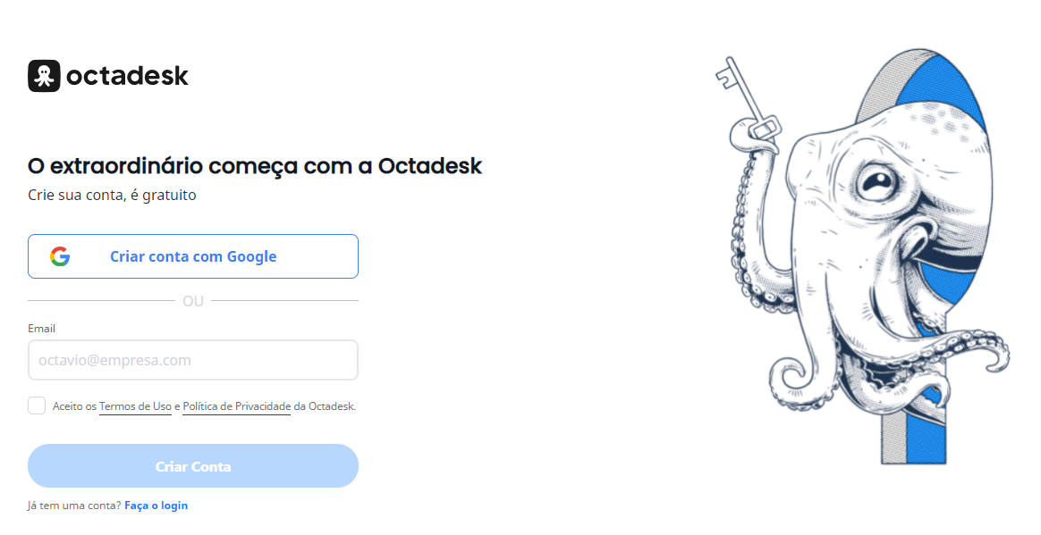 Crie sua conta no Octadesk para usar o WhatsApp Business com múltiplos usuários