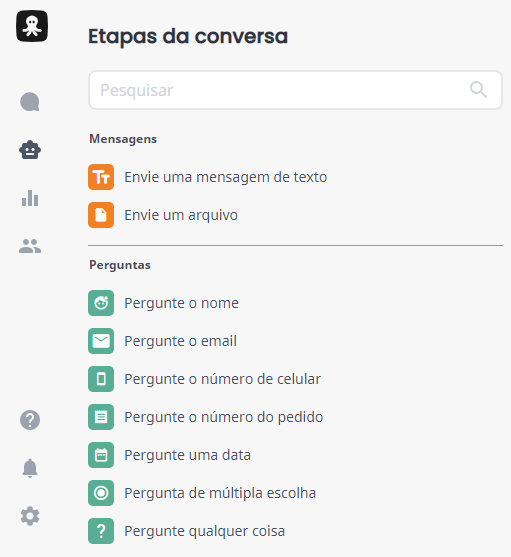 Etapas da conversa do chatbot