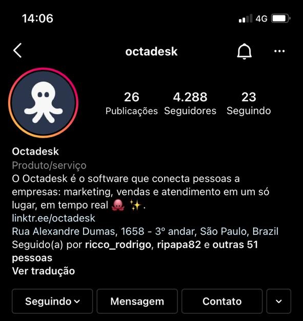 biografia do Instagram da Octadesk