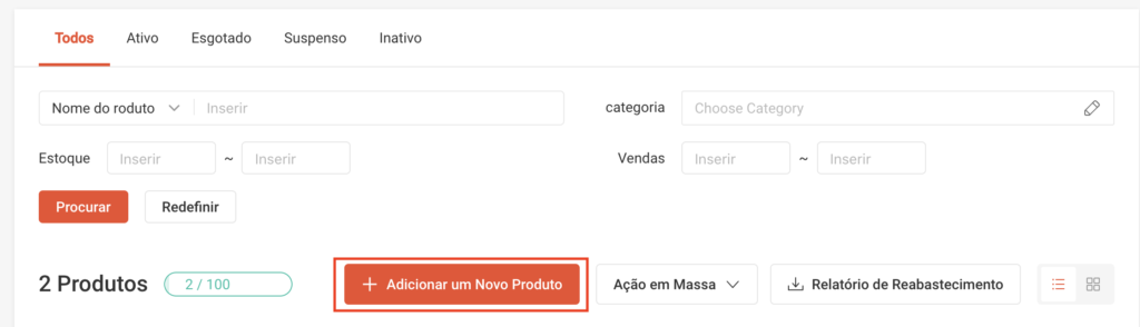 Adicionar um novo produto na loja da Shoppee