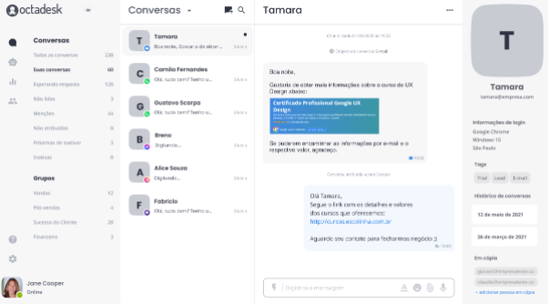 Tela de conversas do Octadesk