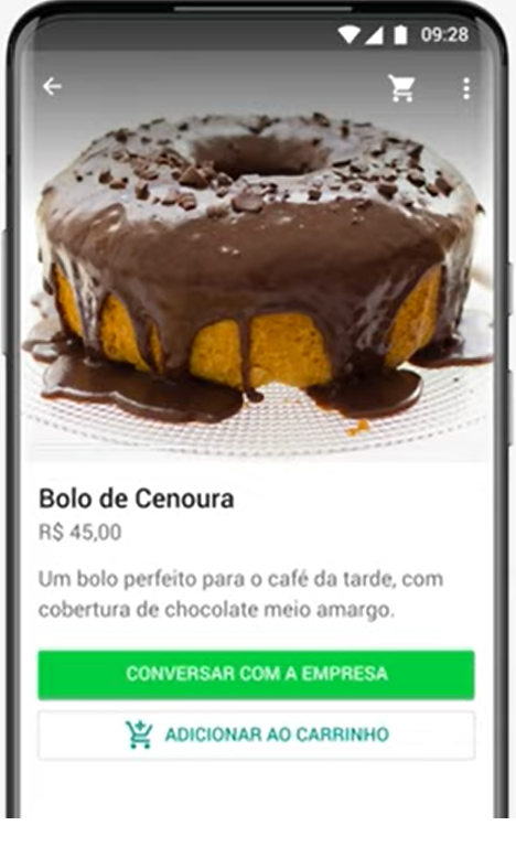 Produto selecionado em catálogo no WhatsApp