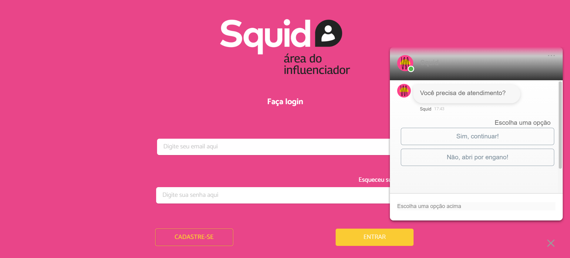 tela de login na Squid